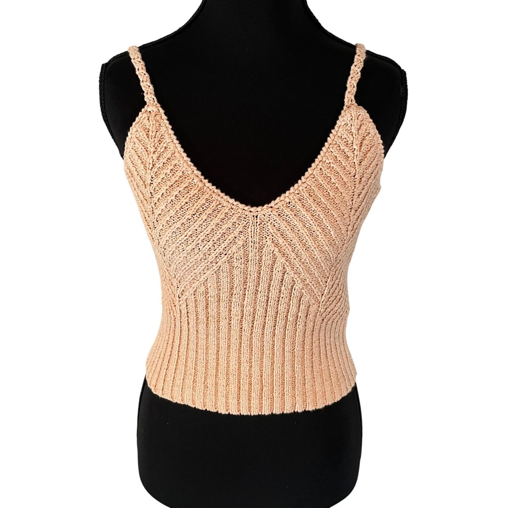 J.Crew Peach Chevron Ribbed‎ Knit V-Neck Cami Tank Top Med Summer Knit Chic Boho